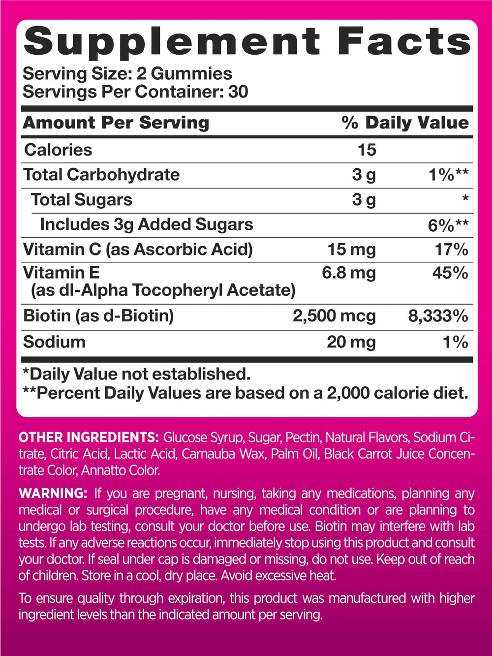 PINK Hair Skin Nails Gummies strawberry label shown for daily routine.