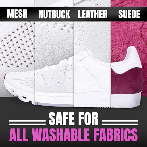 Pink Miracle cleaner on suede to lift dirt without harsh abrasion.