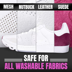 Pink Miracle cleaner on suede to lift dirt without harsh abrasion.