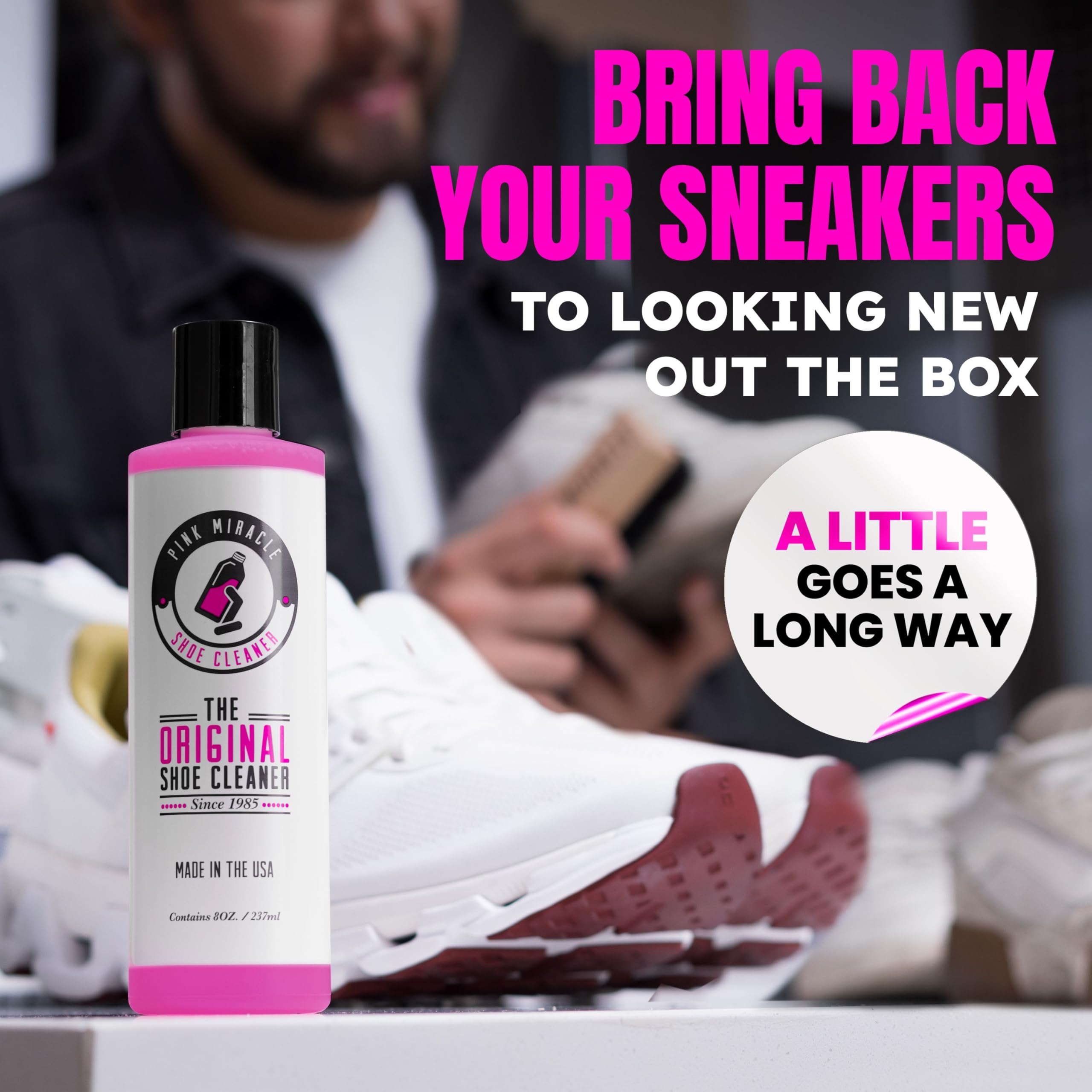 Pink Miracle packaging featuring the 4 oz cleaner and brush.