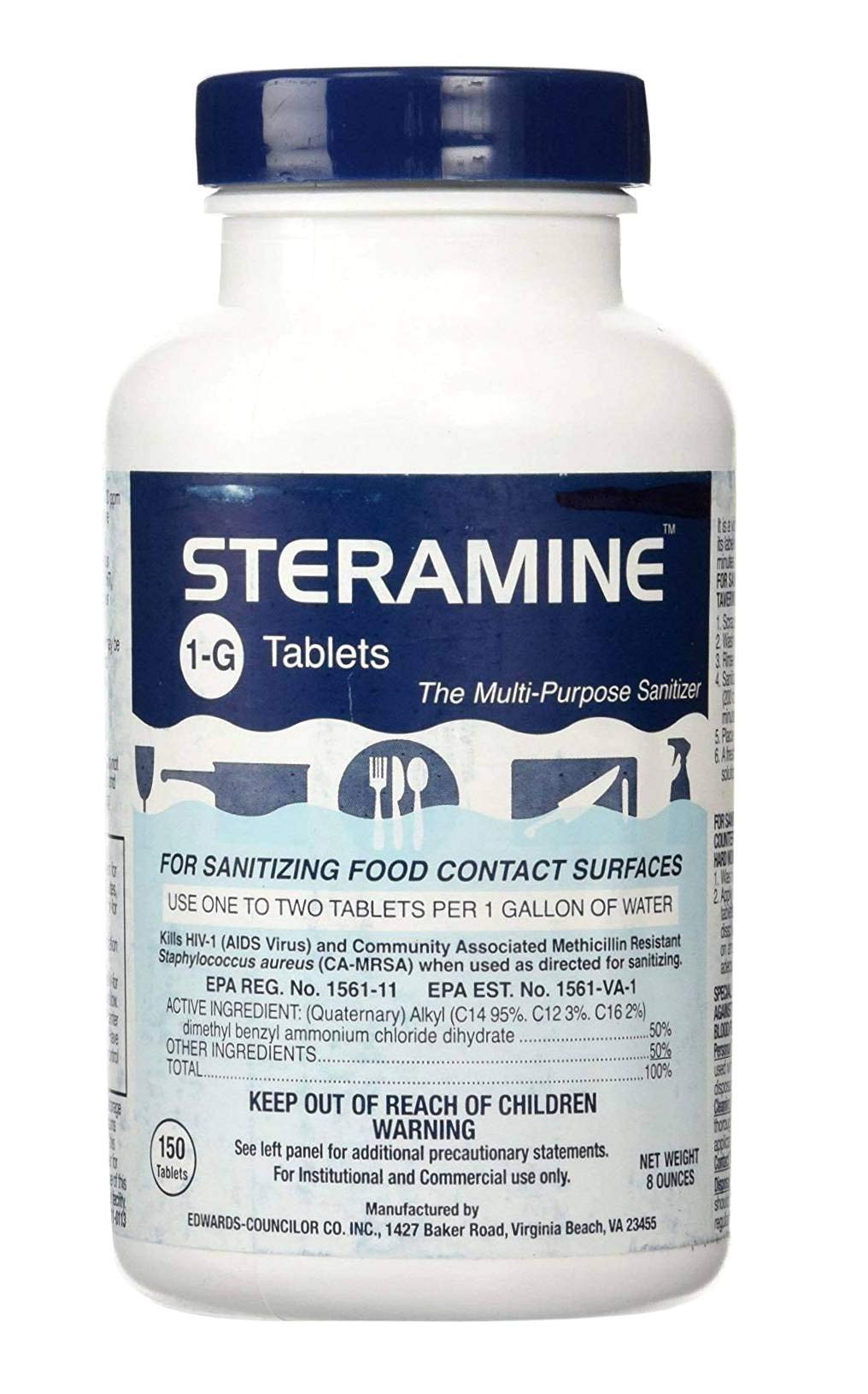 Pink Rhyme Steramine in a commercial sink setup suggests multi-surface sanitizing potential