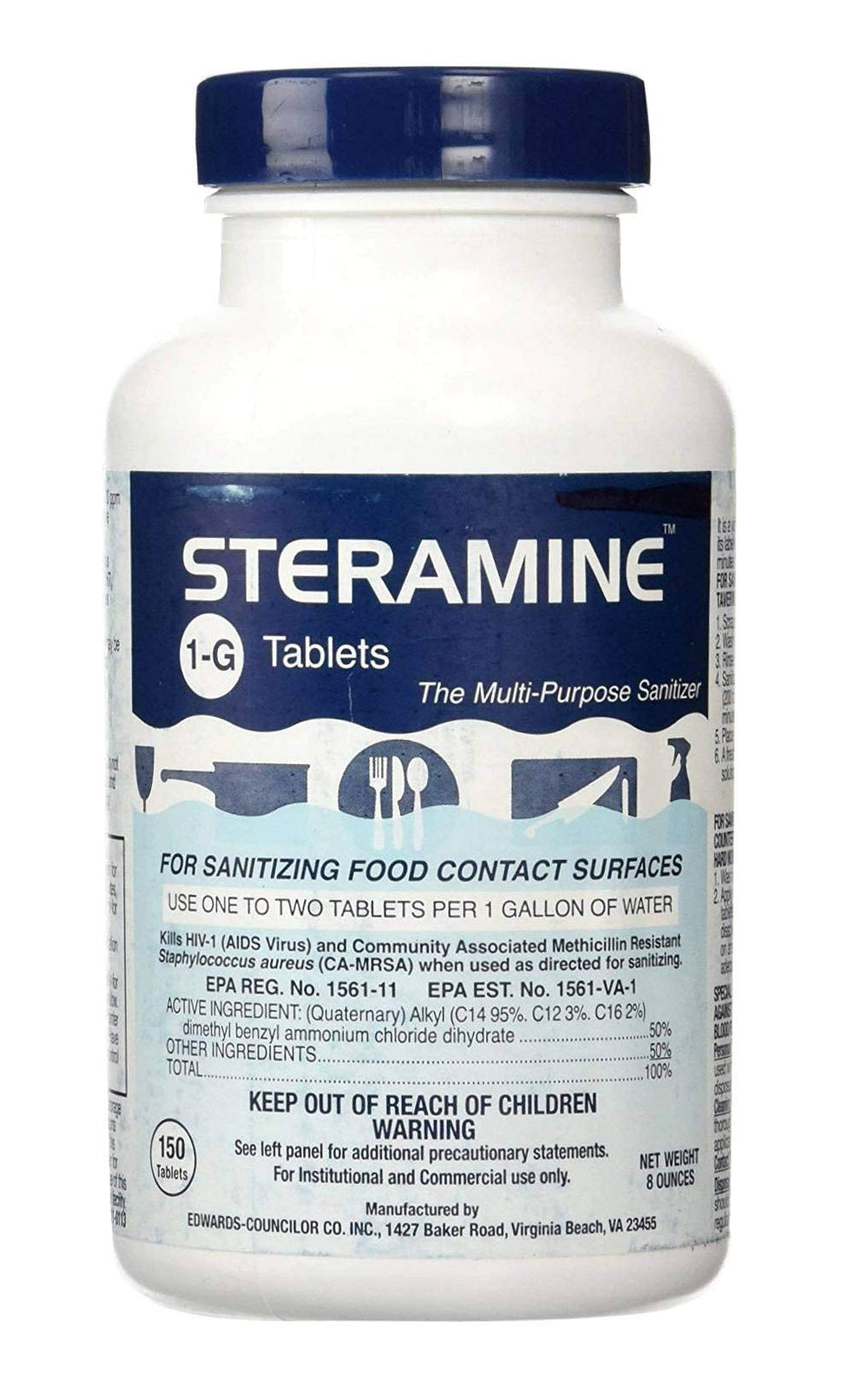 Pink Rhyme Steramine in a commercial sink setup suggests multi-surface sanitizing potential
