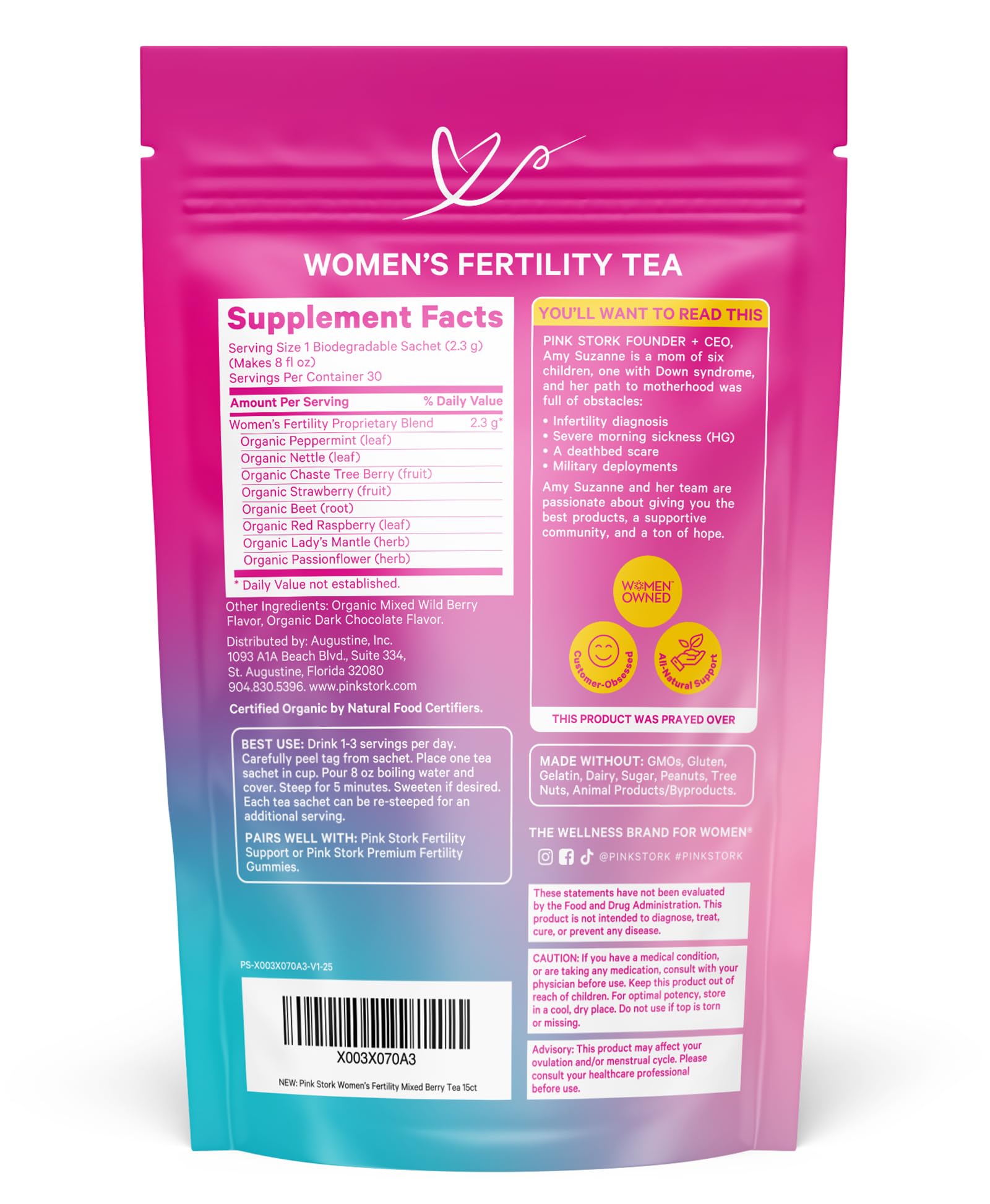 Pink Stork Fertility Tea herbal blend with Vitex and Red Raspberry Leaf