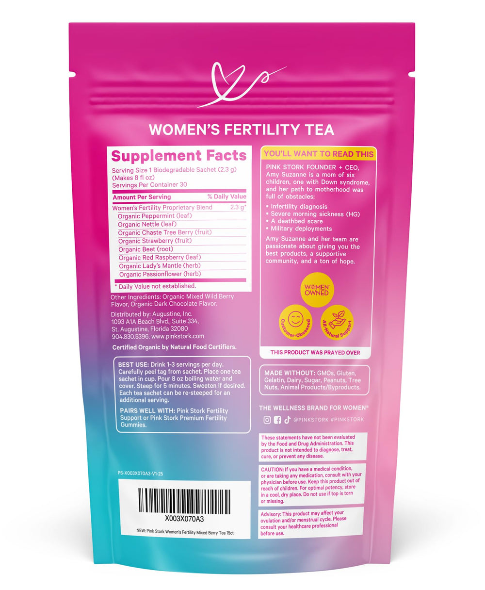 Pink Stork Fertility Tea herbal blend with Vitex and Red Raspberry Leaf