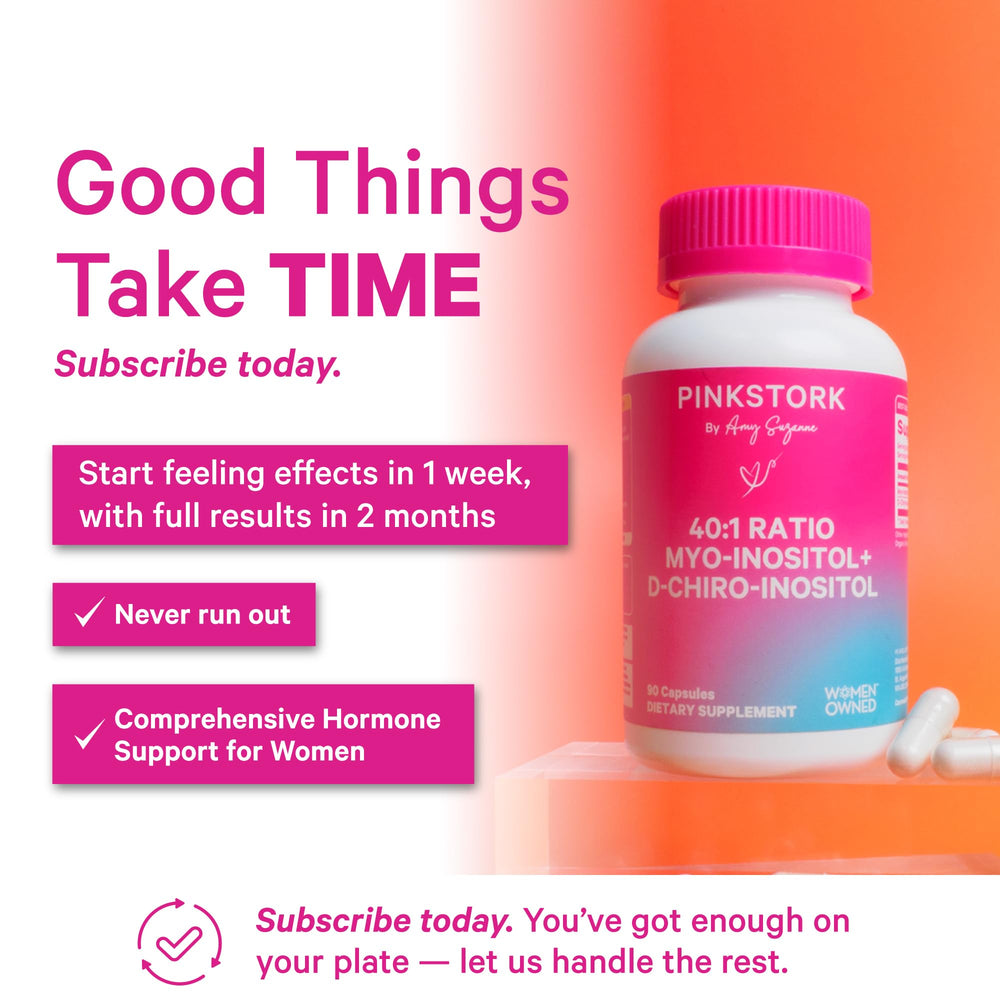 Pink Stork 40-1 ratio graphic explains balance of inositol forms