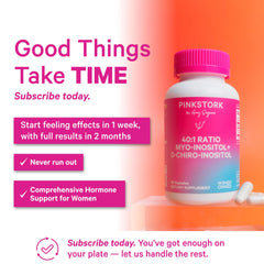 Pink Stork 40-1 ratio graphic explains balance of inositol forms