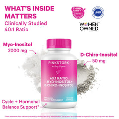Pink Stork Inositol capsules shown for convenient daily use and ovarian health