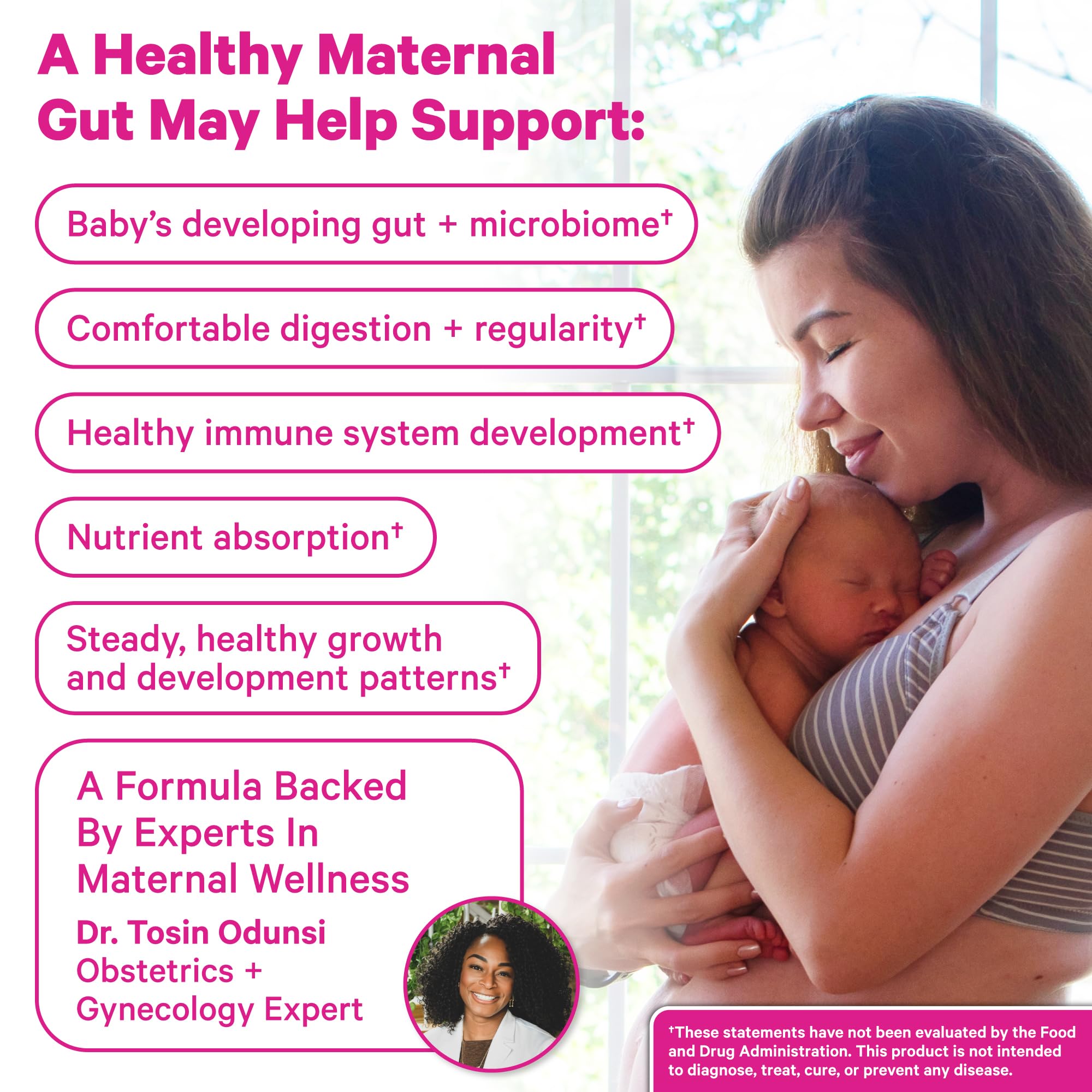 Close-up of Pink Stork Lactation Probiotic label highlighting clean ingredients.