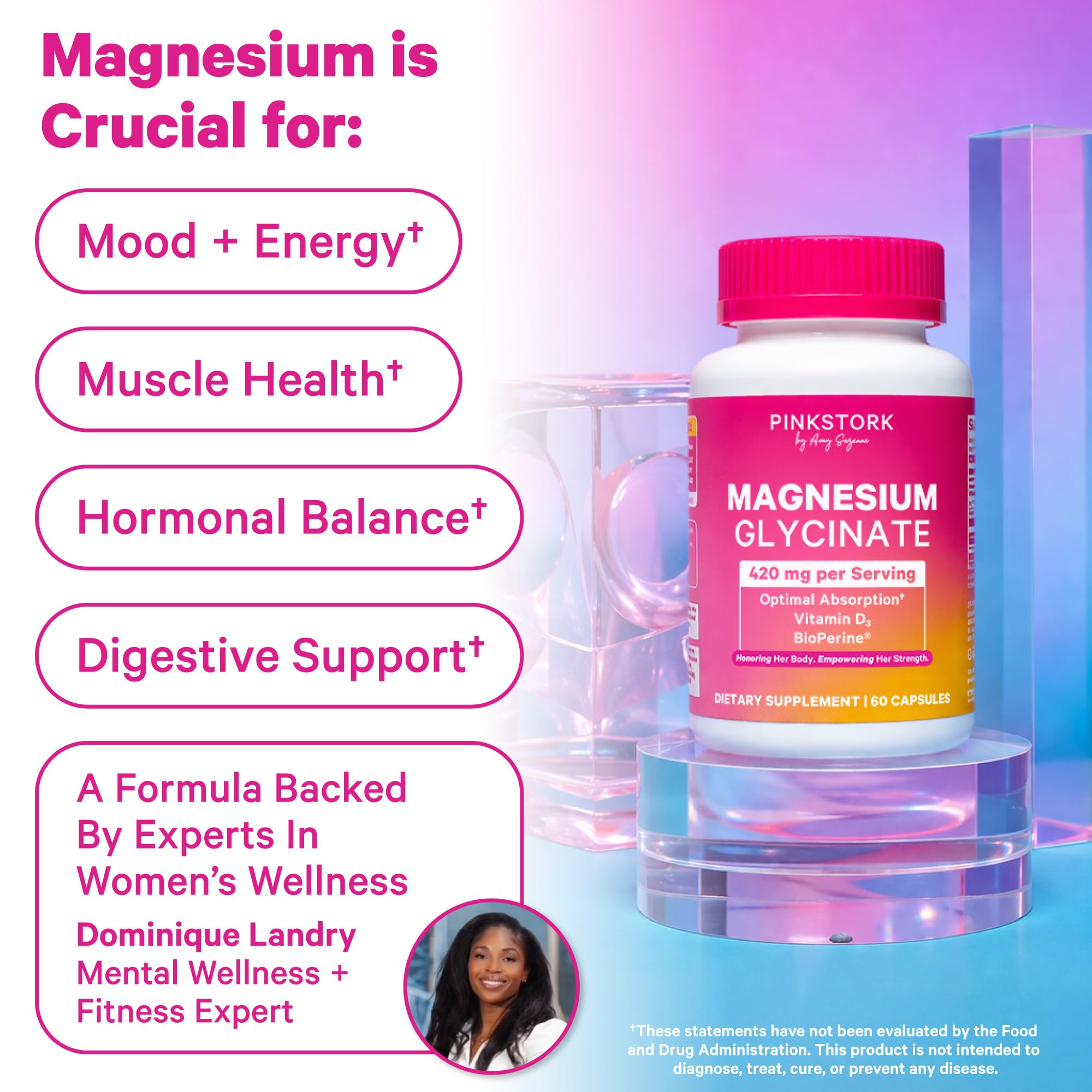 Pink Stork Magnesium Glycinate capsules poured into water for easy intake