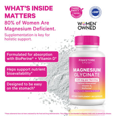 Pink Stork Magnesium Glycinate label close-up highlighting Vitamin D3 blend