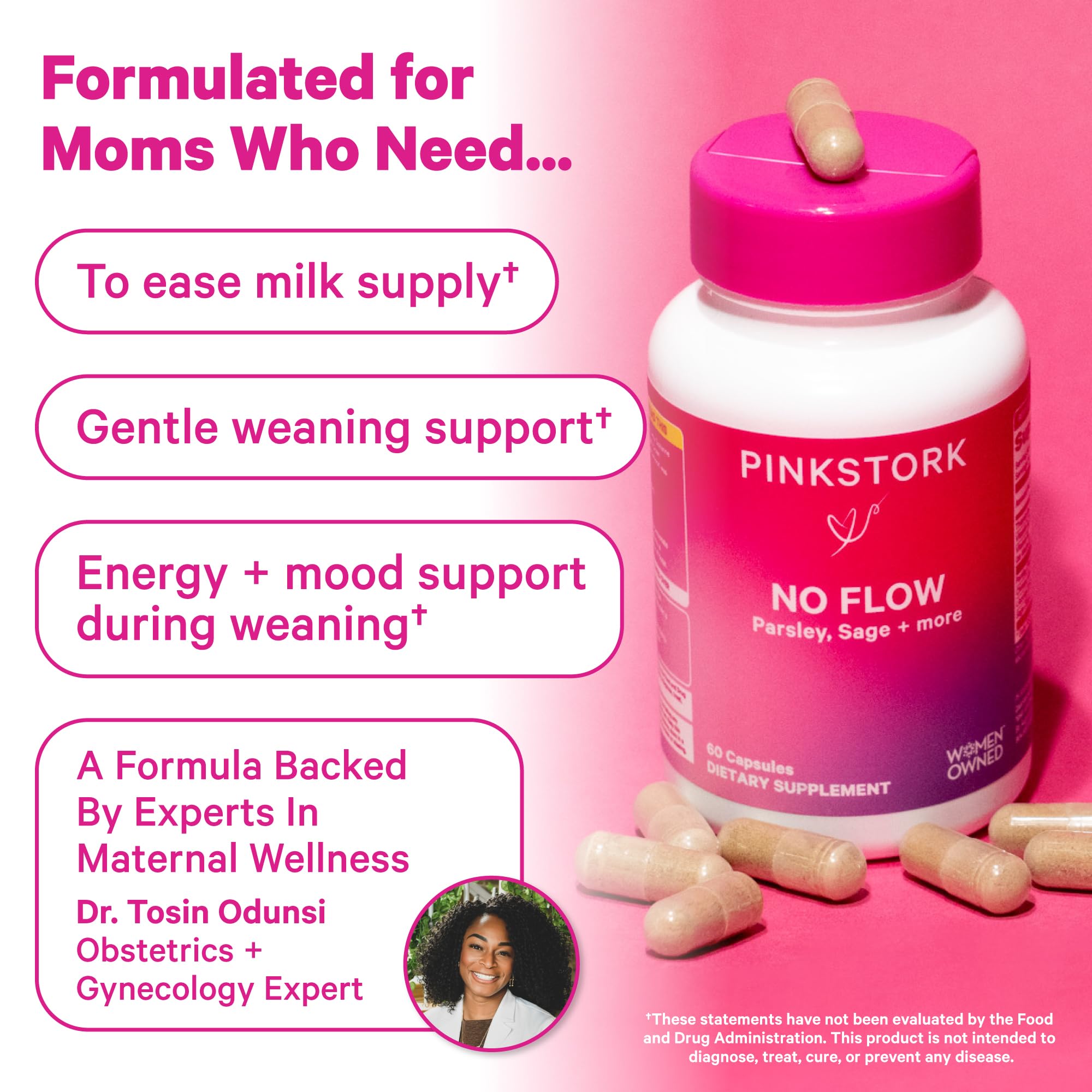 Pink Stork No Flow herbal blend with sage, parsley, and mint