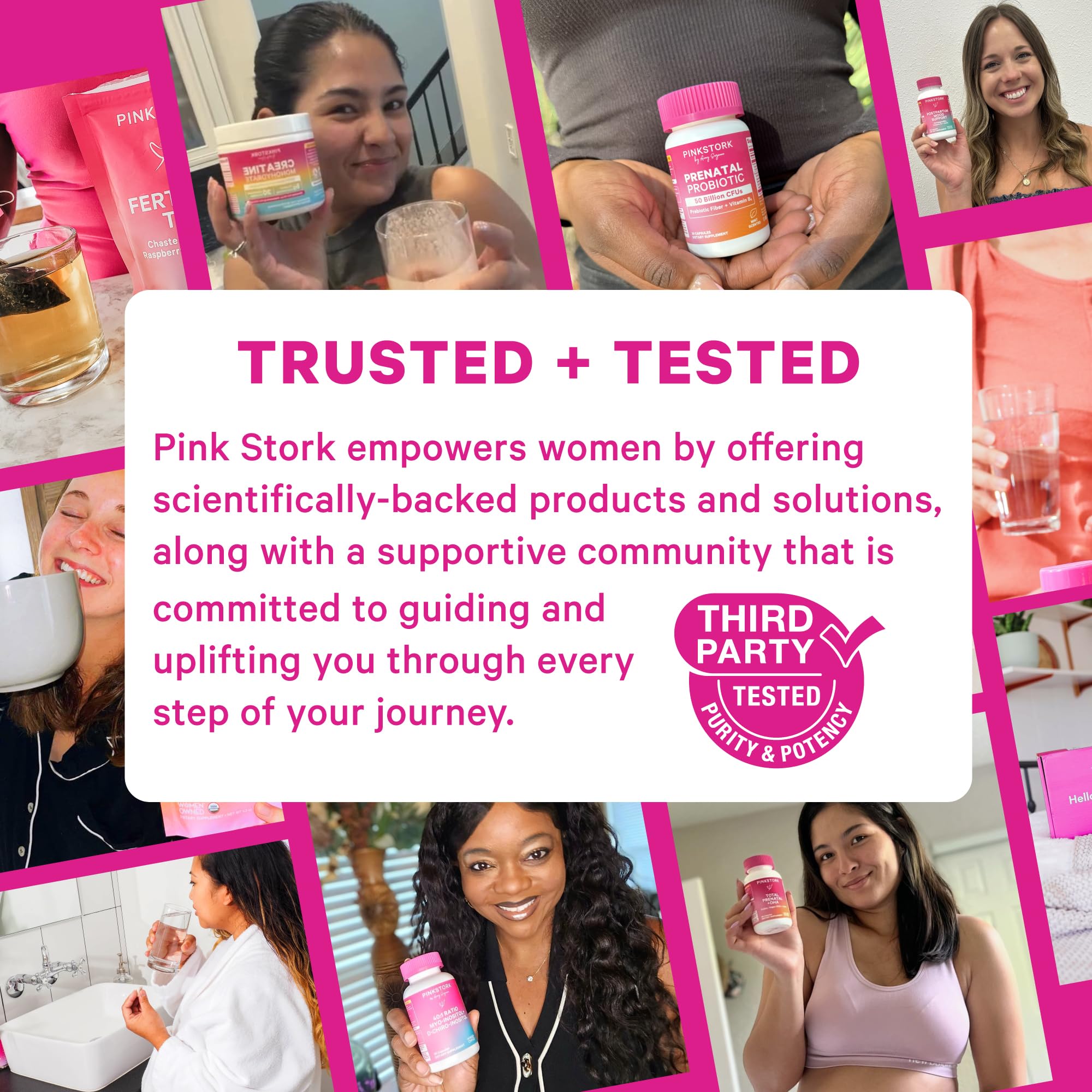 Pink Stork Postpartum Hair Loss Gummies bottle open ready for daily routine
