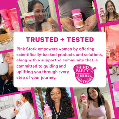 Pink Stork Postpartum Hair Loss Gummies bottle open ready for daily routine