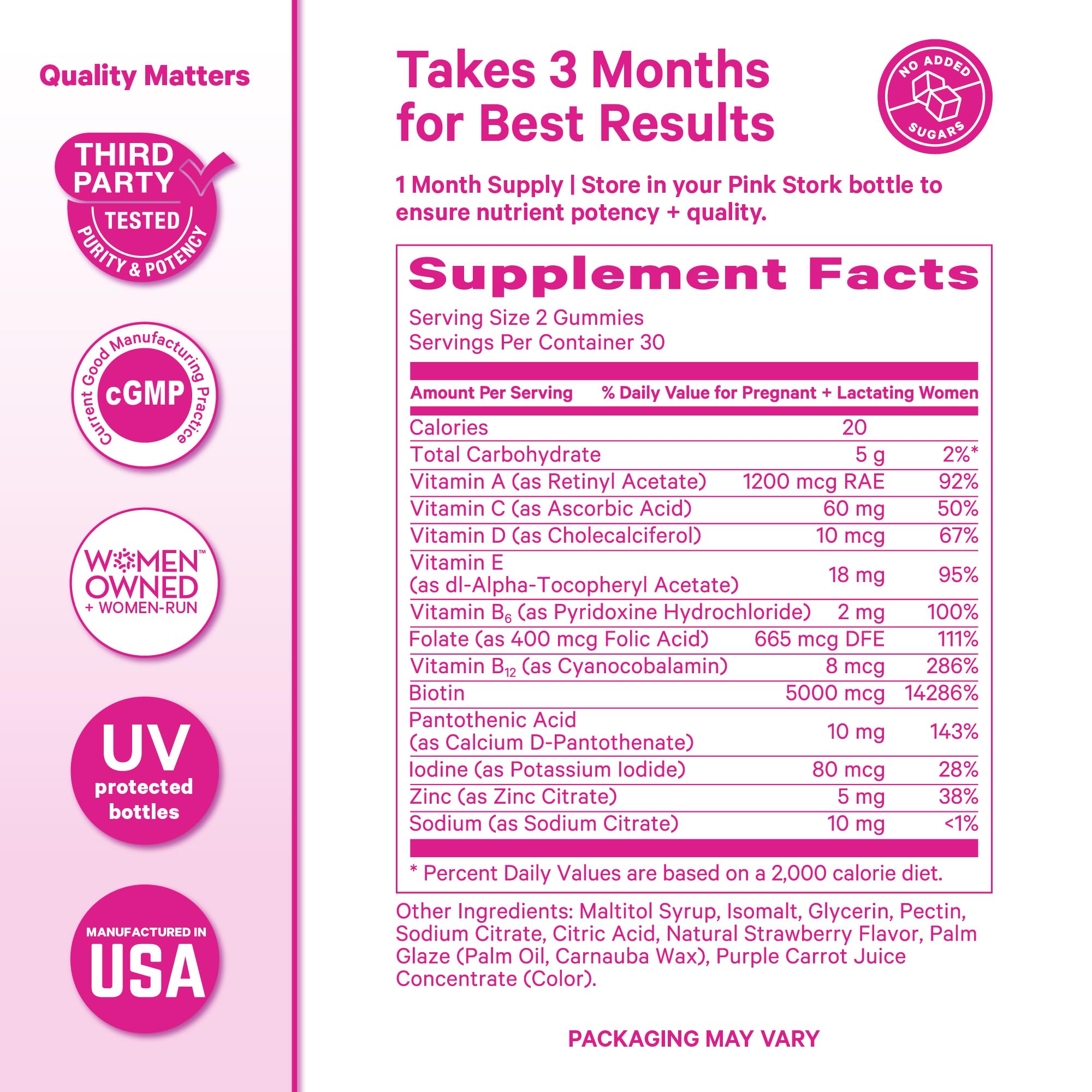Pink Stork Postpartum Hair Loss Gummies with strawberry flavor appealing to moms