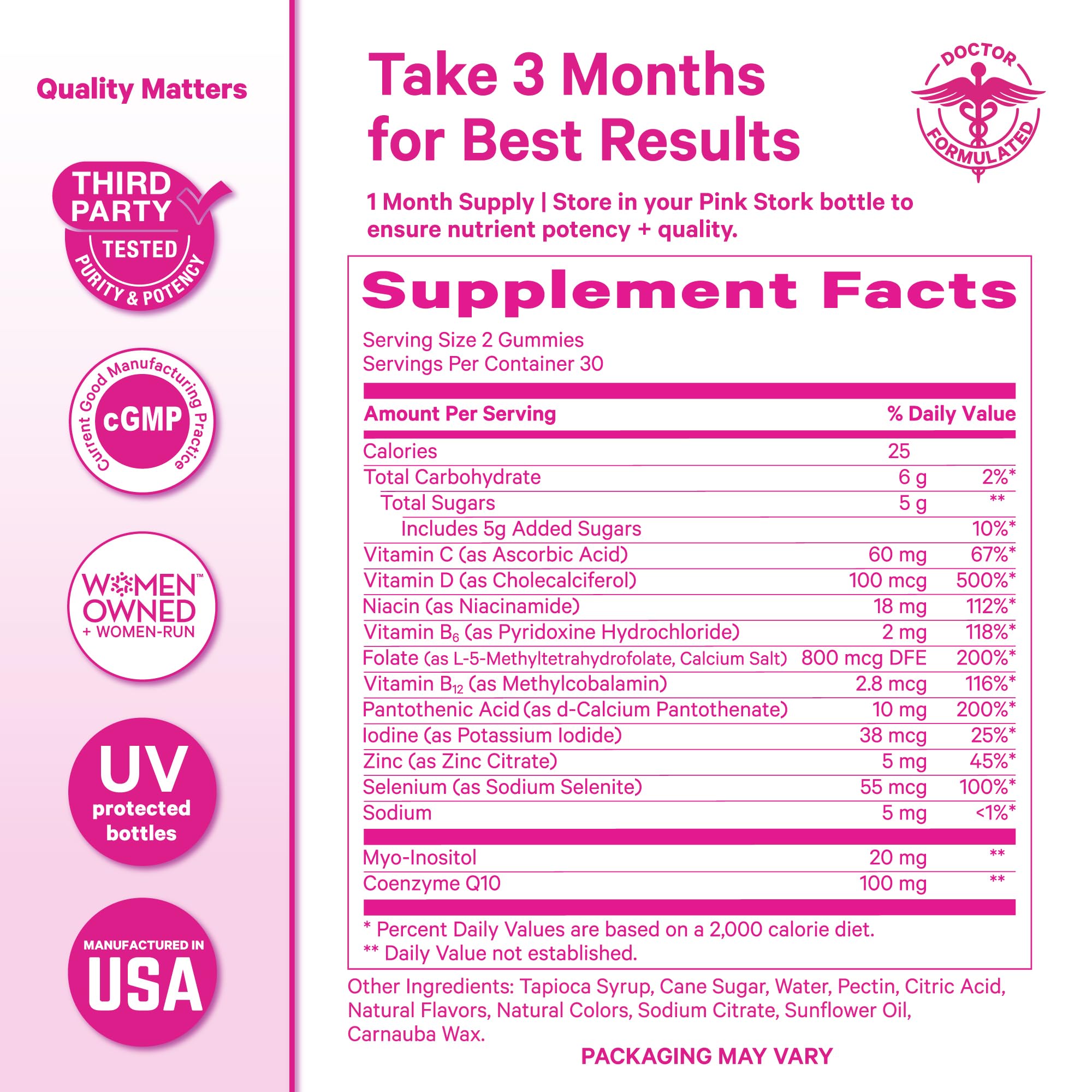 Pink Stork Premium Fertility Gummies vegan formula for clean daily nutrition.