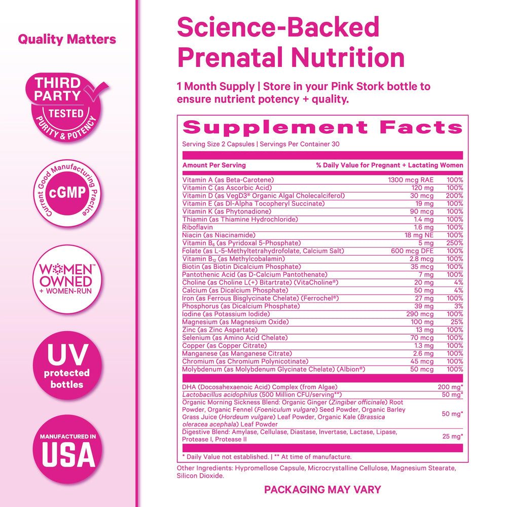 Pink Stork Premium Prenatal ginger and kale ingredients for easy absorption