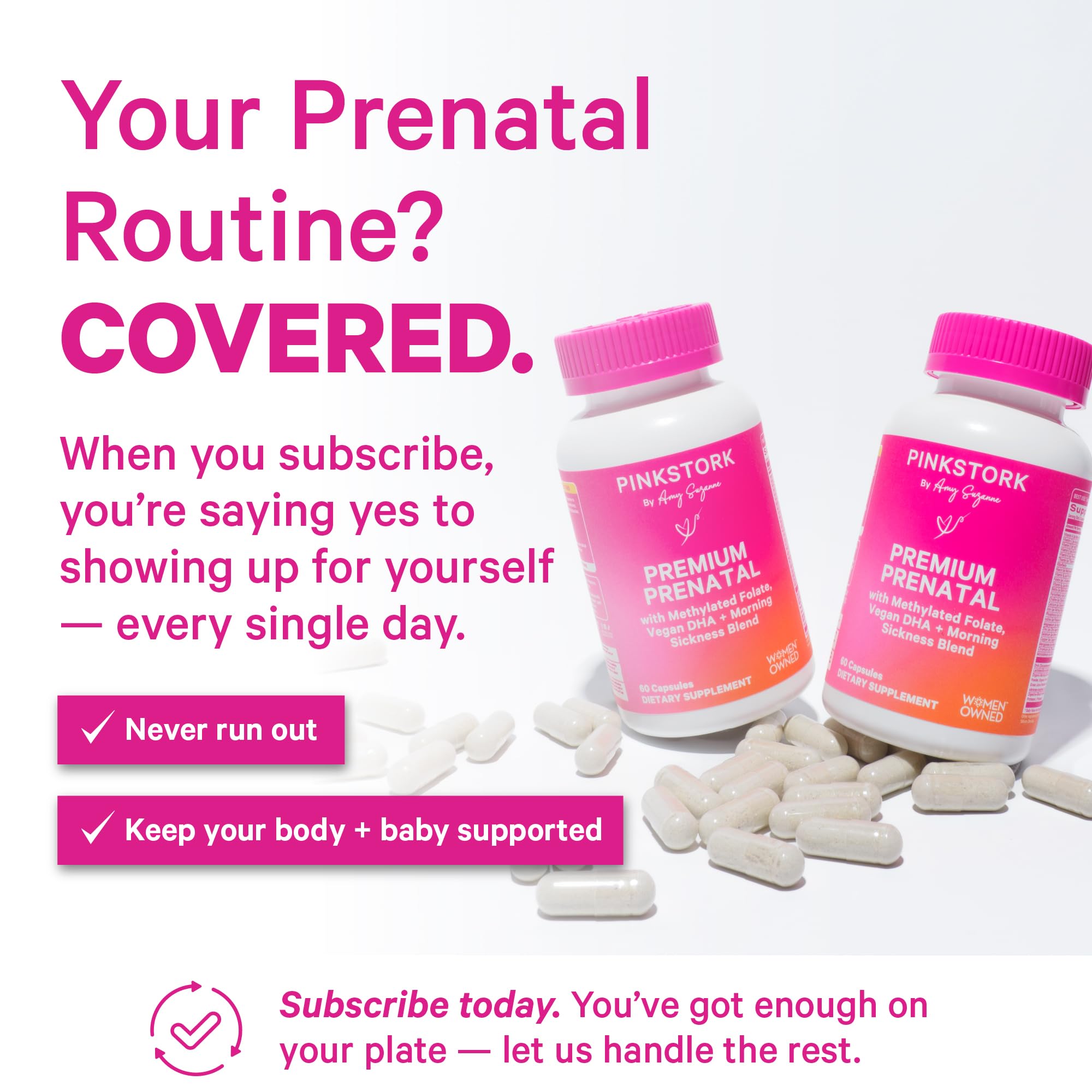 Pink Stork Premium Prenatal methylated folate, choline, and vegan DHA capsule