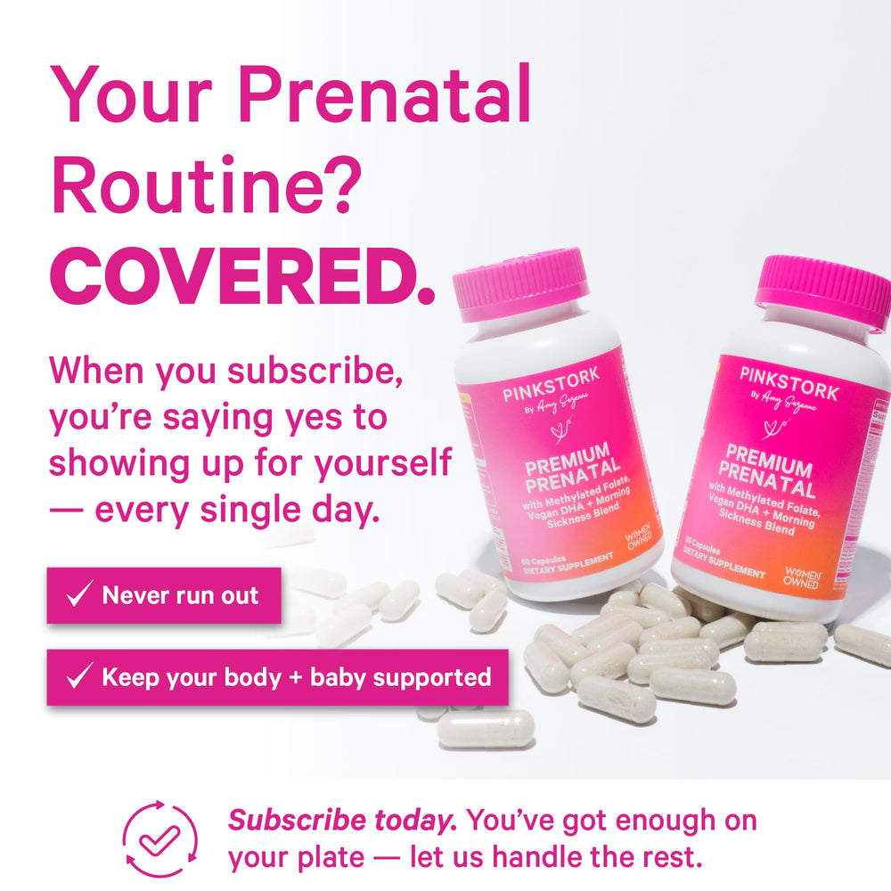 Pink Stork Premium Prenatal methylated folate, choline, and vegan DHA capsule