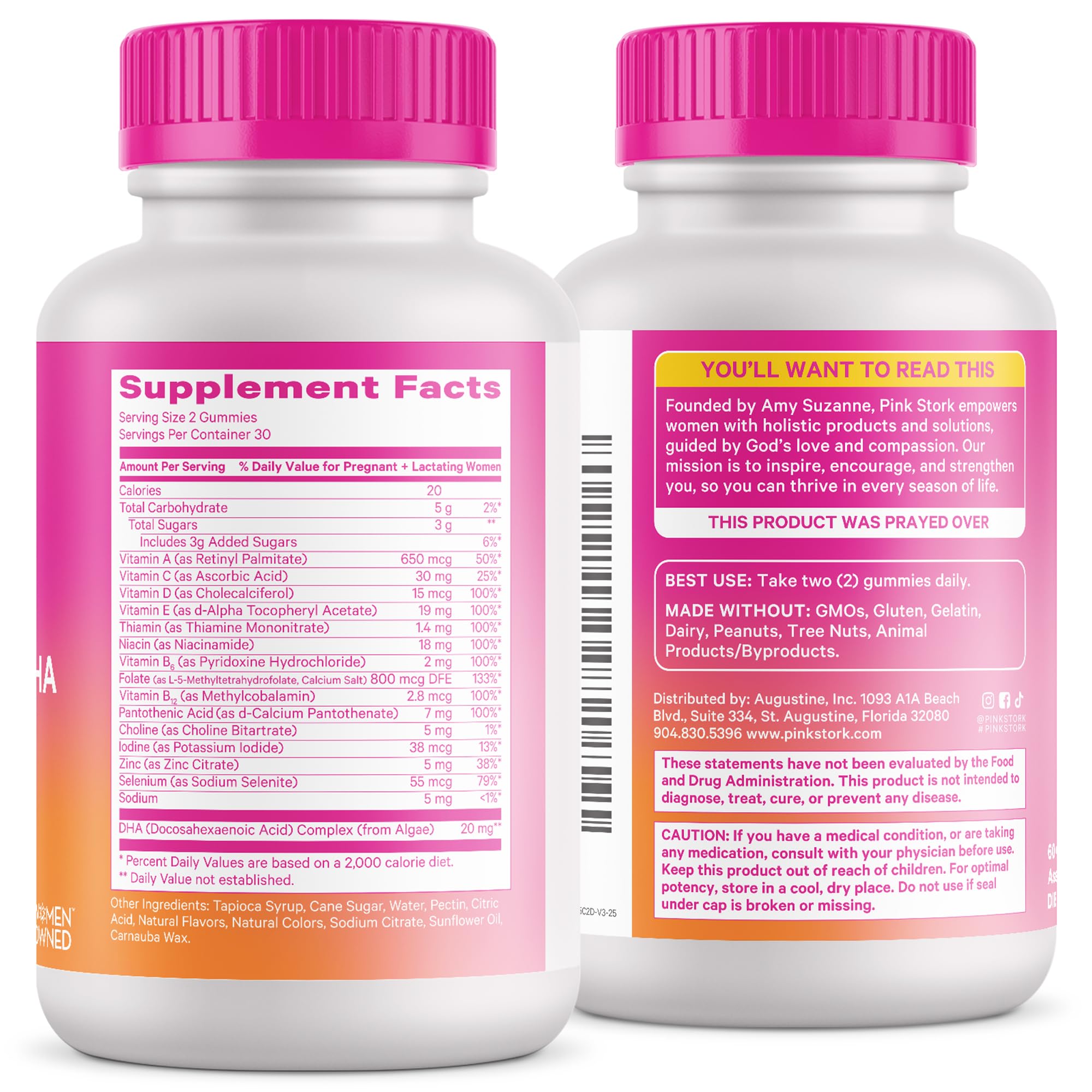 Third-party tested Pink Stork prenatal vitamins seal.