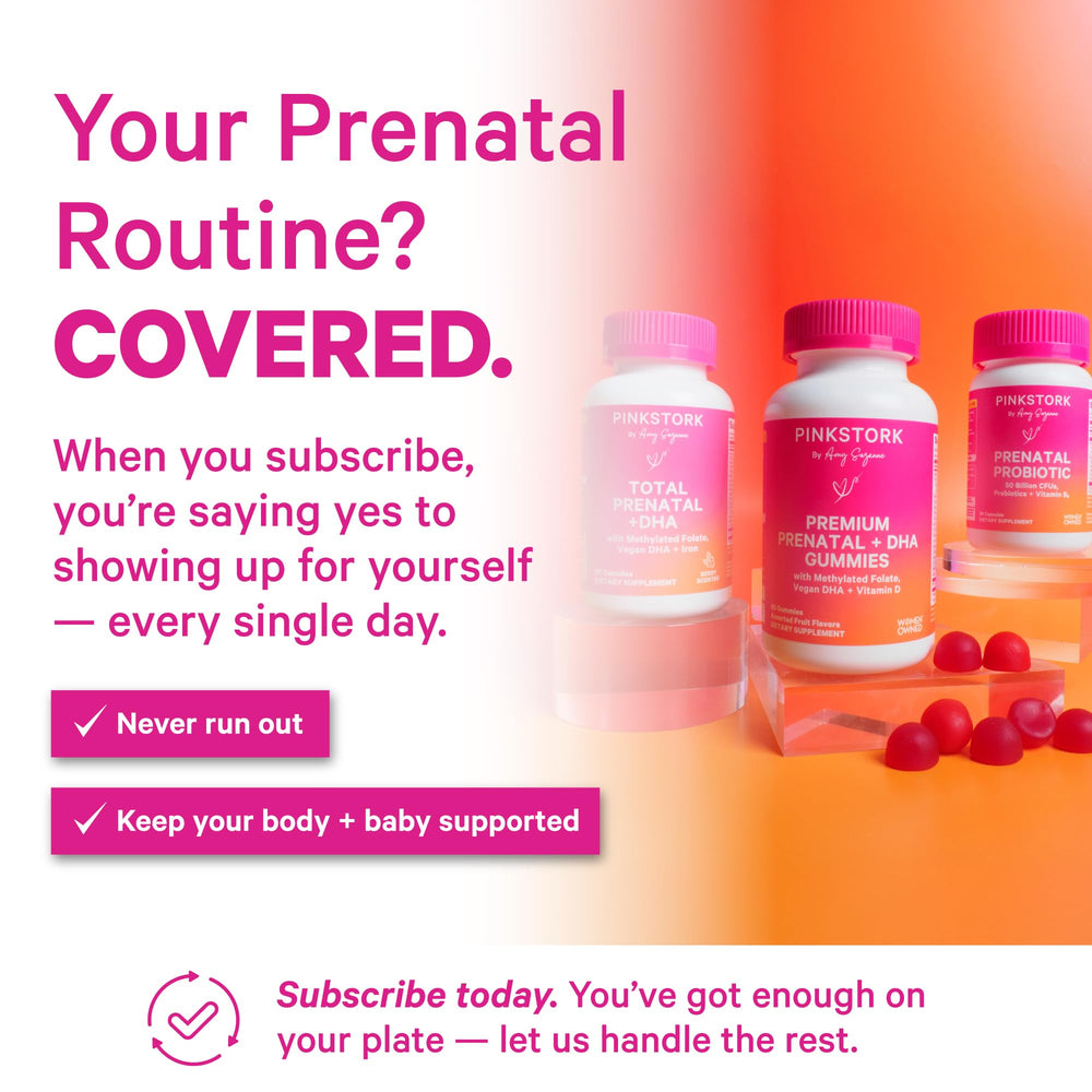 Vegan DHA gummy by Pink Stork supporting fetal brain development.