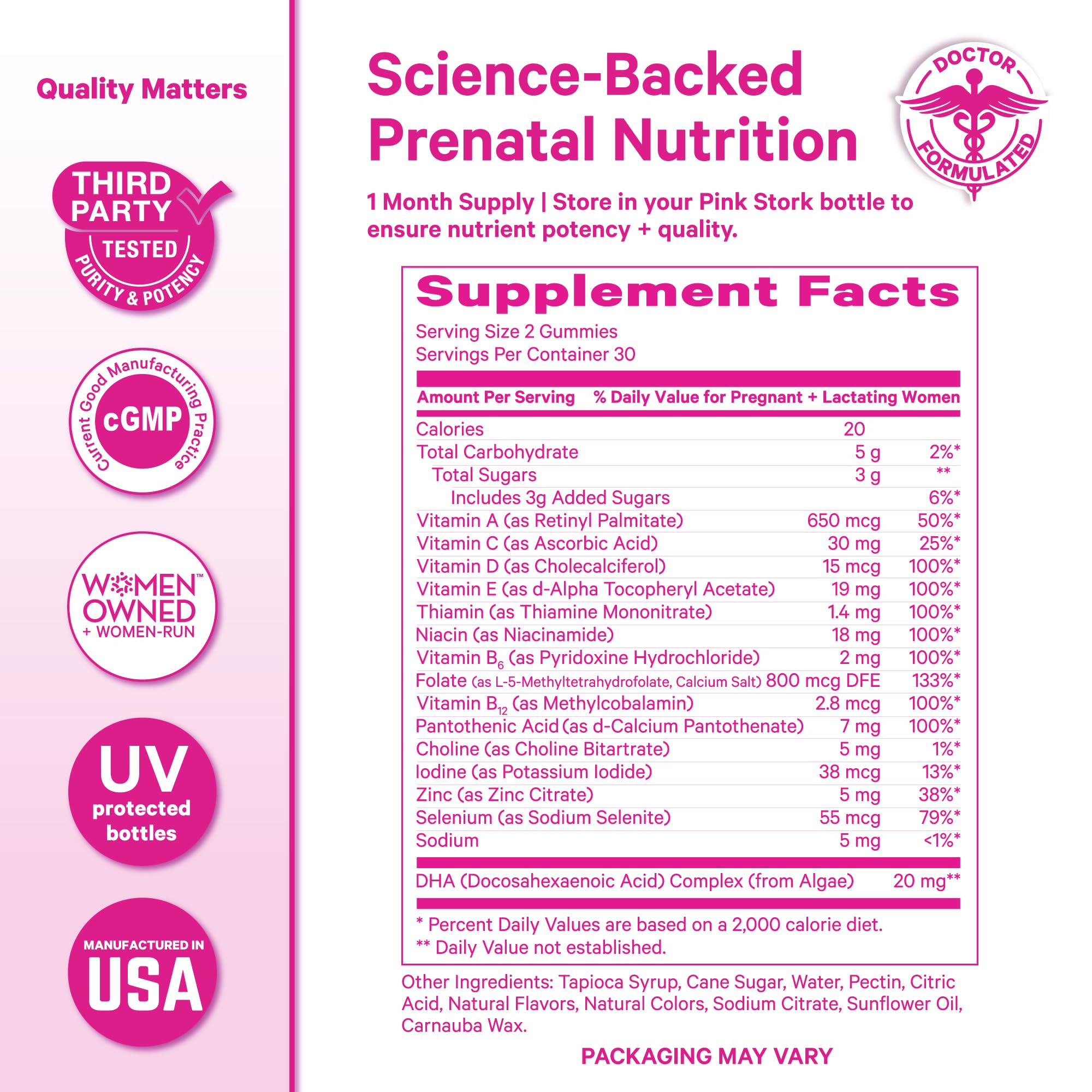 Pink Stork gummy with Vitamin D for daily health support.