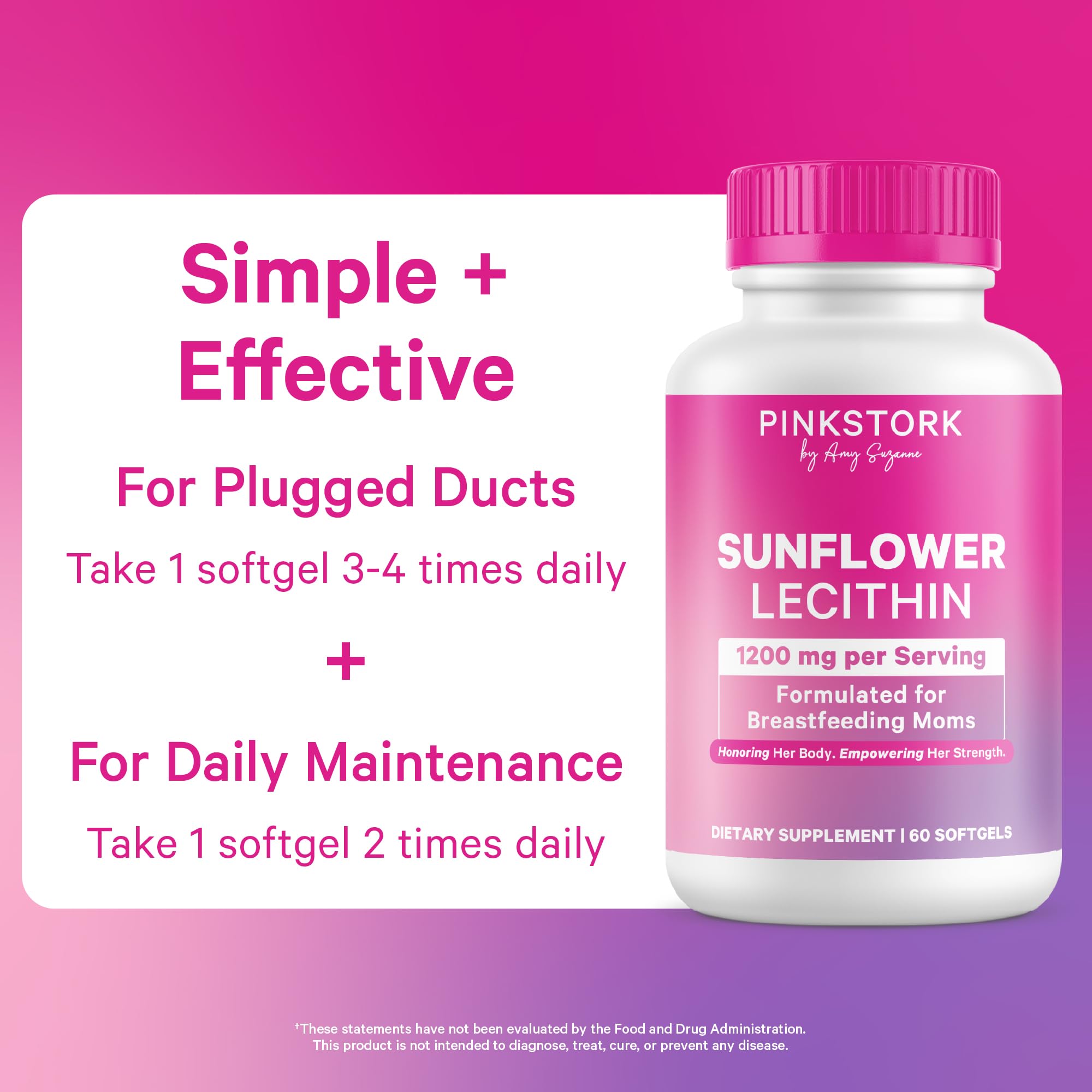 Pink Stork Sunflower Lecithin label shows 1200 mg per serving for milk support.
