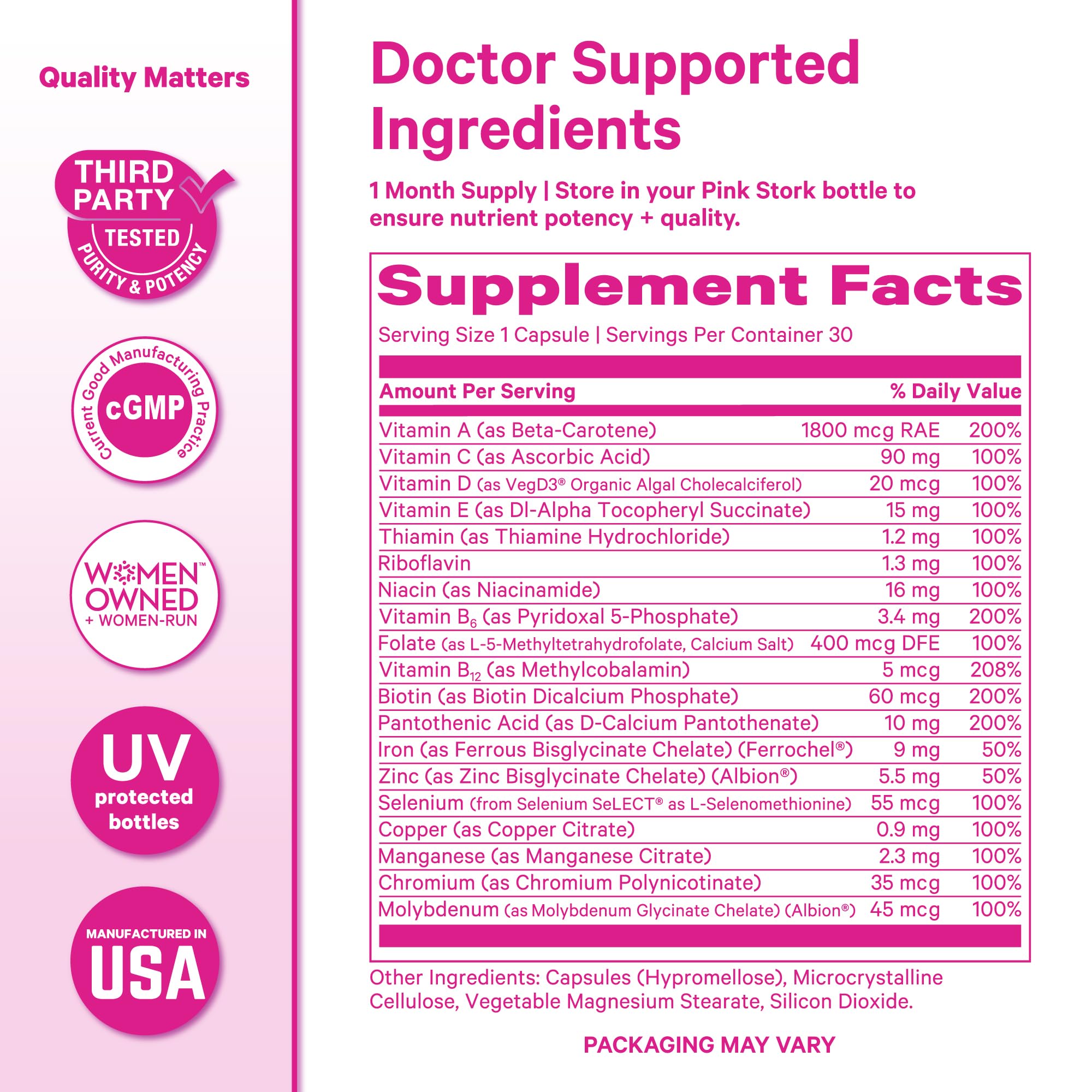 Pink Stork Total Women’s Multivitamin energy and mood support concept.