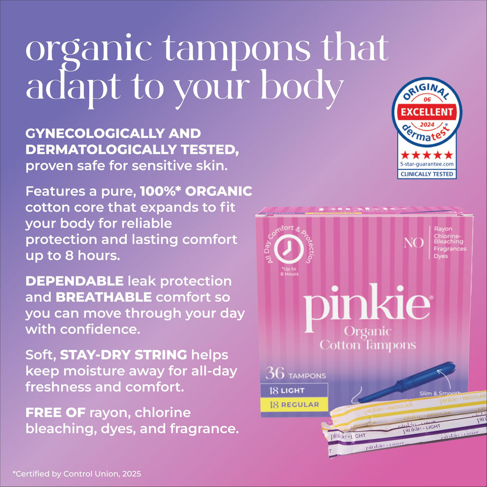 Pinkie Organic Tampons use toxin-free materials for sensitive skin.