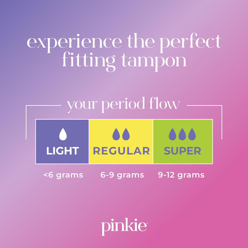 Pinkie tampons offer Light and Regular absorbencies for variable flows.