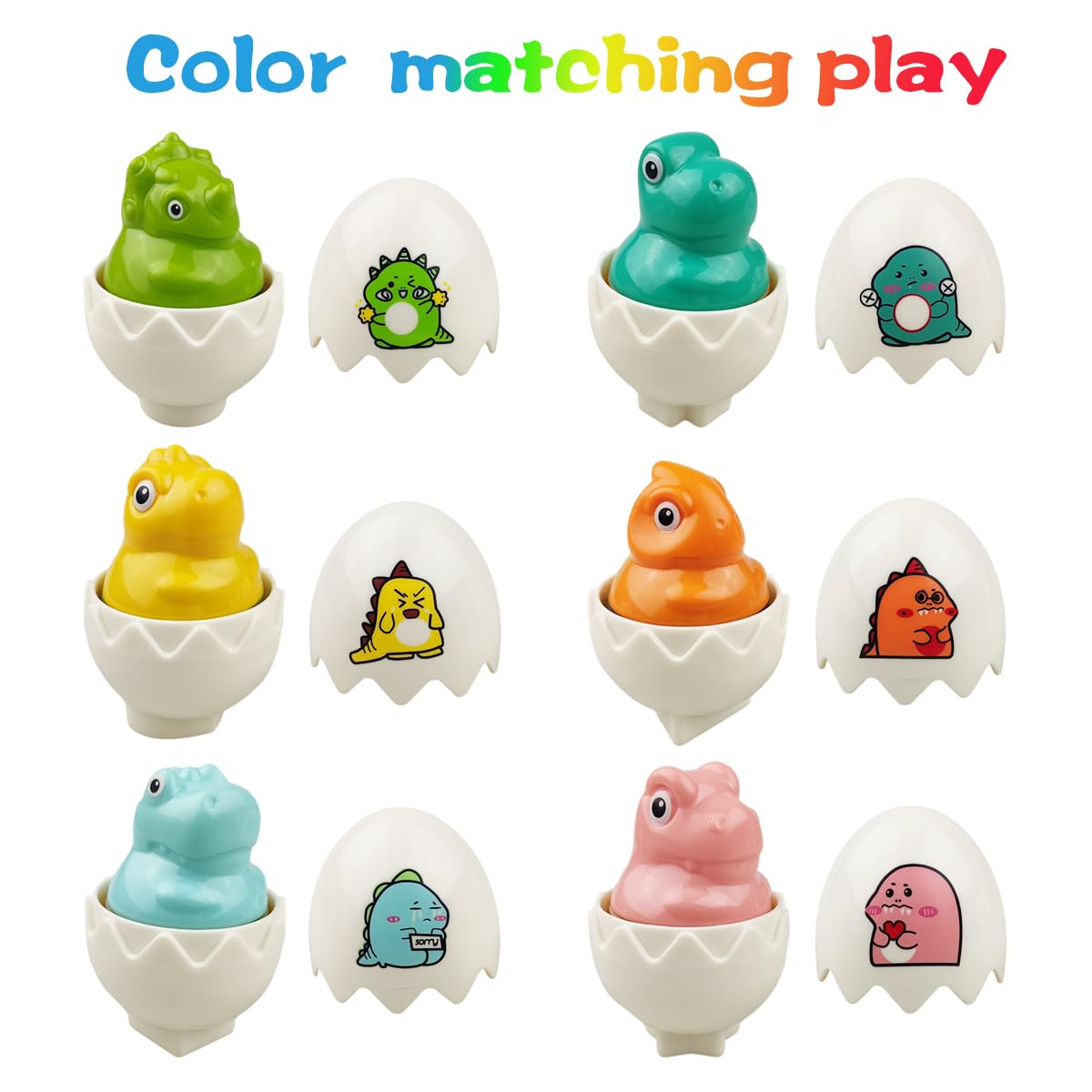 Pinkiwine dinosaur egg pack on display highlighting six eggs and six dinosaurs.
