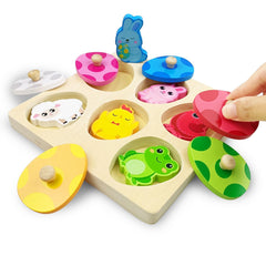 Pinkiwine Easter egg-lid wooden peg puzzle—promotes fine motor skills during play