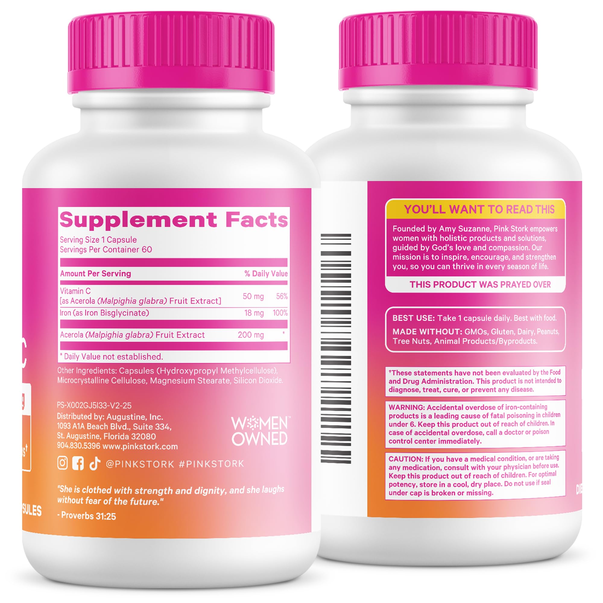 Pink Stork brand pack shot with iron supplement bottle