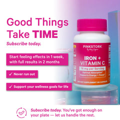 Pink Stork Iron capsules on white background for quick recognition