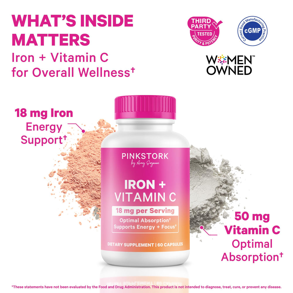 Pink Stork Iron with Vitamin C for enhanced absorption beside Acerola source