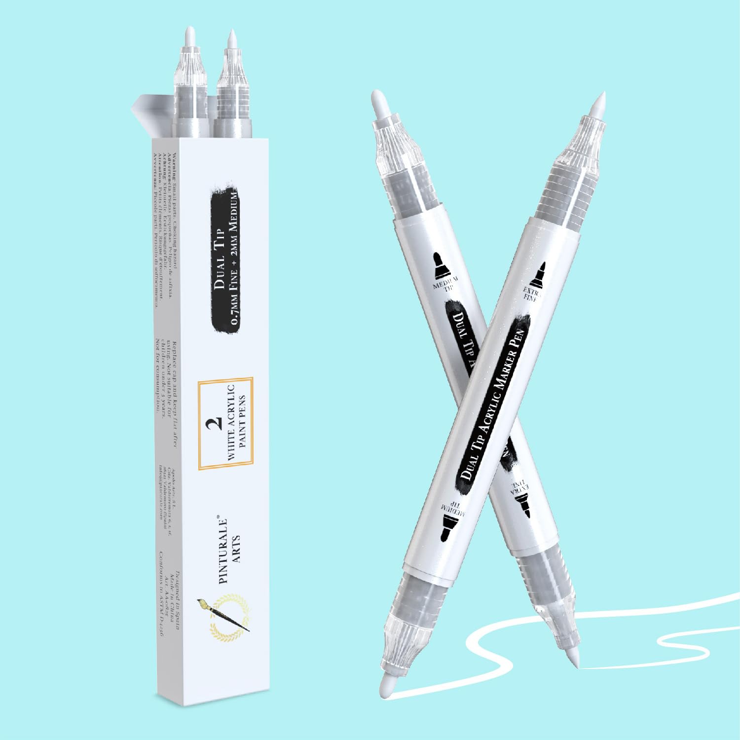 Pinturale Arts white acrylic paint pen dual-tip for precise detailing on dark surfaces