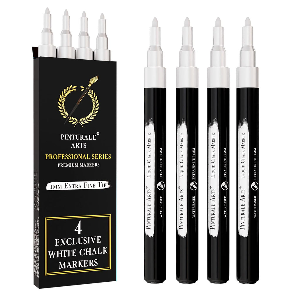 Pinturale Arts white chalk marker on whiteboard for precise lines.