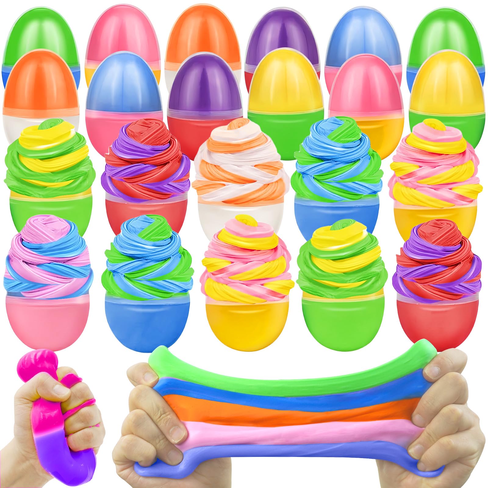 PIONJOY 12-pack prefilled Easter butter slime eggs in a gift box for party favors