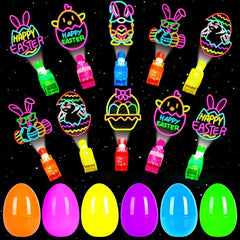 PIONJOY 24-pack Easter eggs with LED finger lights for engaging egg hunts.