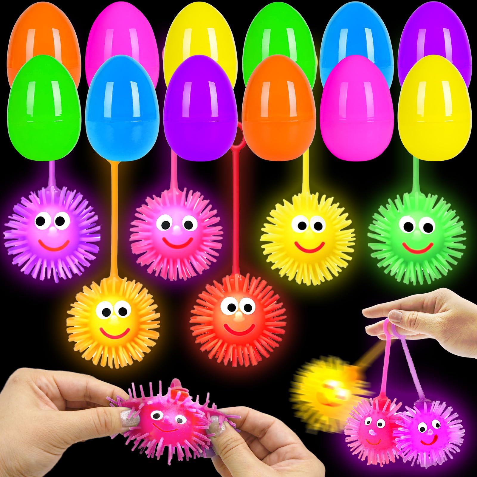 PIONJOY 24pcs Easter eggs glow-ready for vibrant egg hunts.