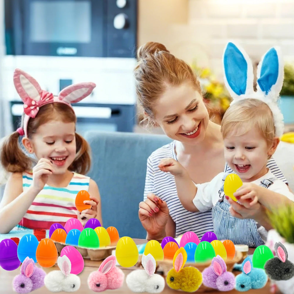 PIONJOY plush bunny in a blue Easter egg, ideal for stocking stuffers and playtime.