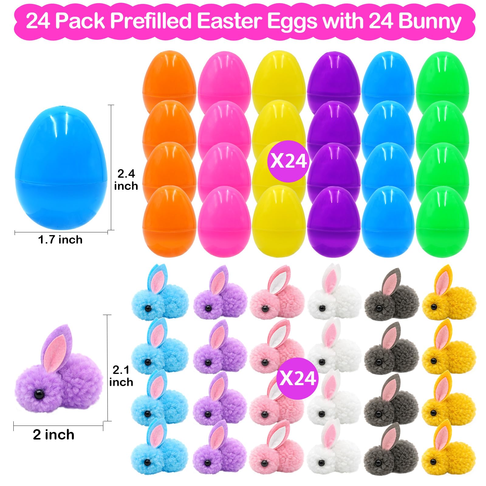 PIONJOY plush bunny in an orange Easter egg, perfect for Easter hunts and rewards.