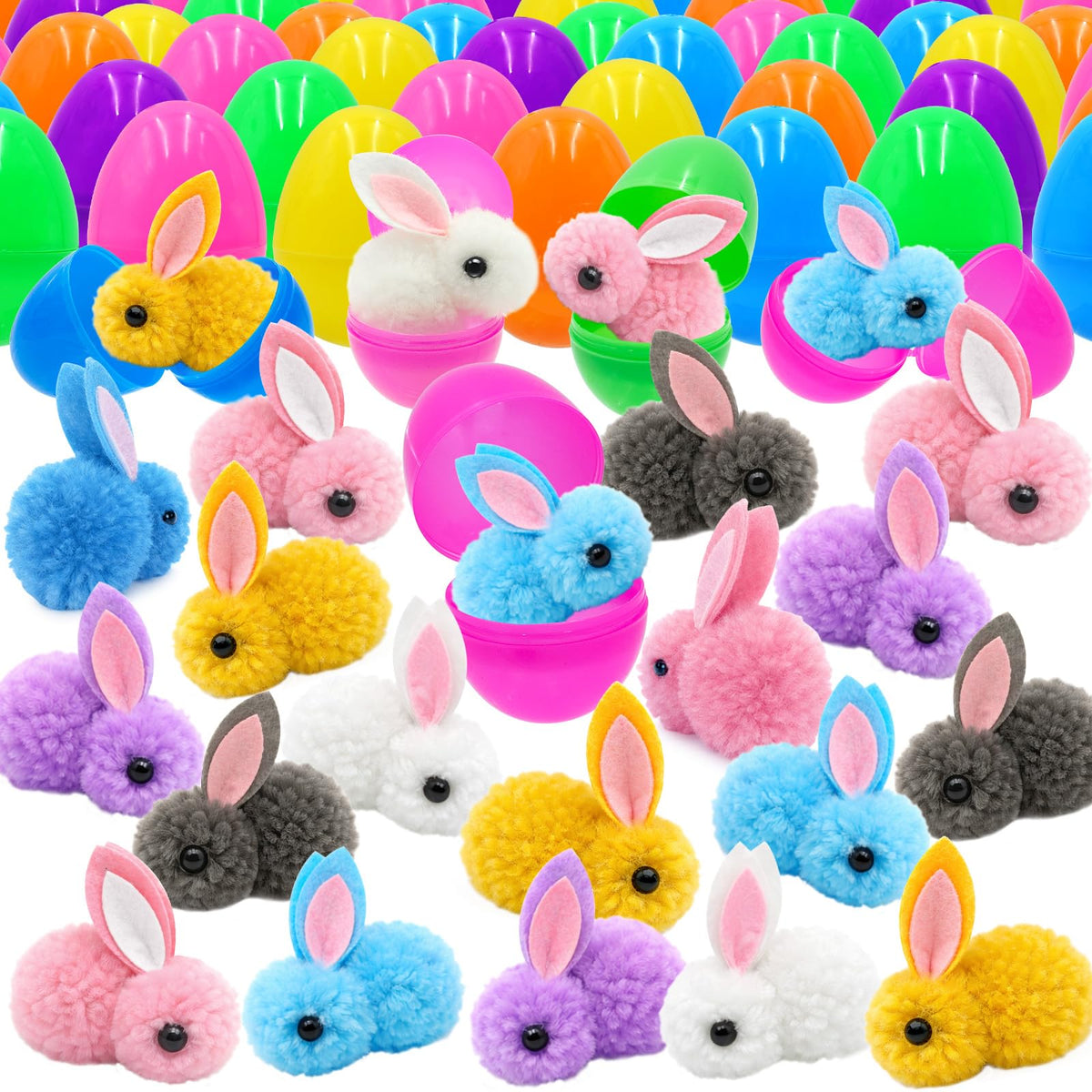 PIONJOY plush bunny in a red Easter egg, ideal for gifting and party favors.