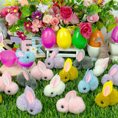 PIONJOY plush bunny in a yellow Easter egg, great for cuddling and imaginative play.
