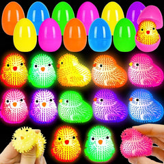 PIONJOY 12-pack Easter eggs featuring LED chick puffer balls for egg hunts