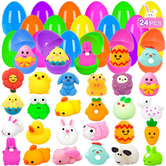 PIONJOY 24-pack Easter eggs with mochi squishies for festive gift sets.