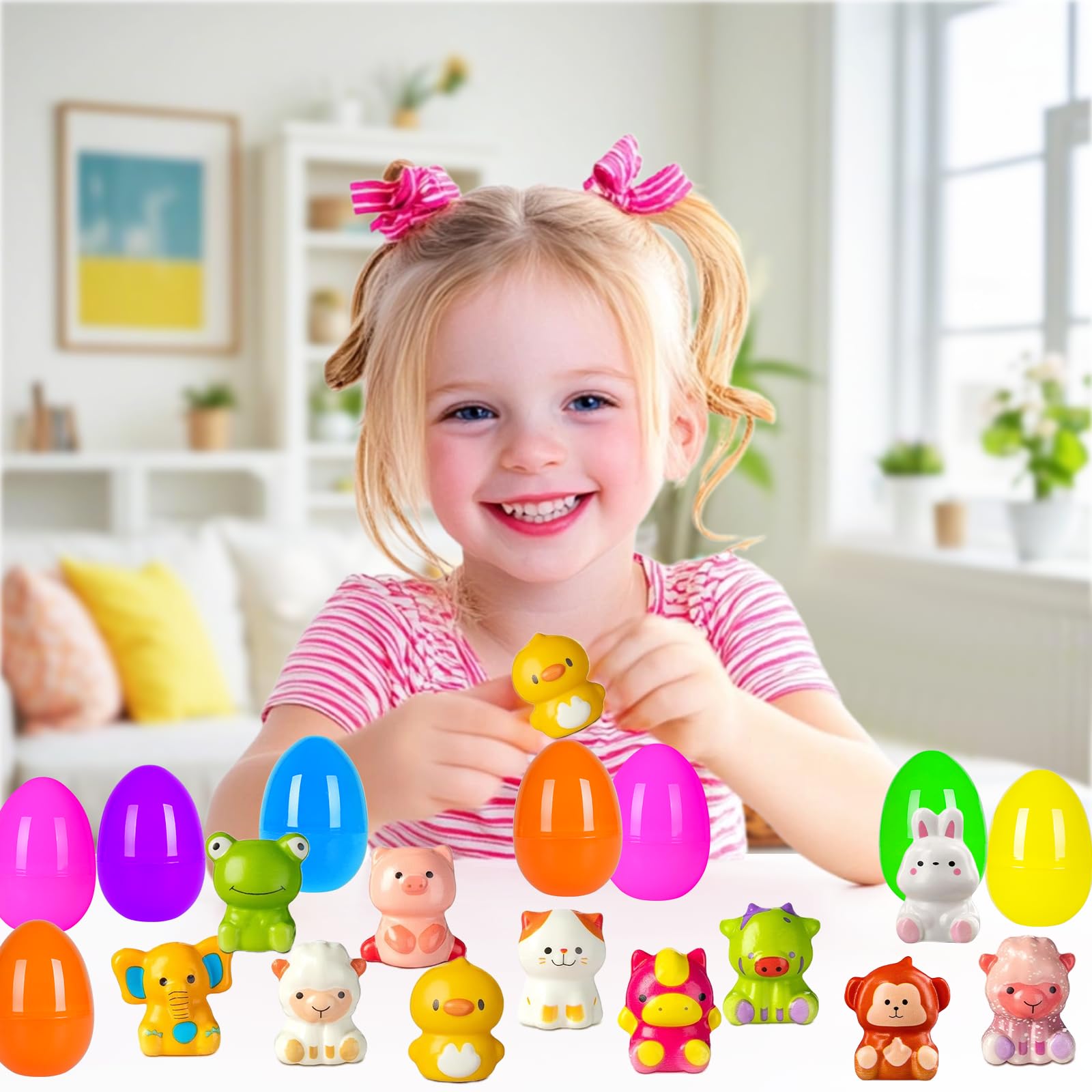Gift box presentation of PIONJOY Easter eggs and toys