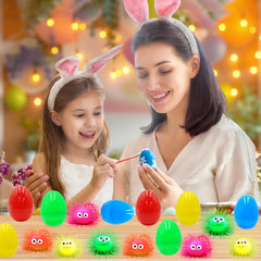 PIONJOY jumbo Easter egg LED puffer ball in blue glows during nighttime play.