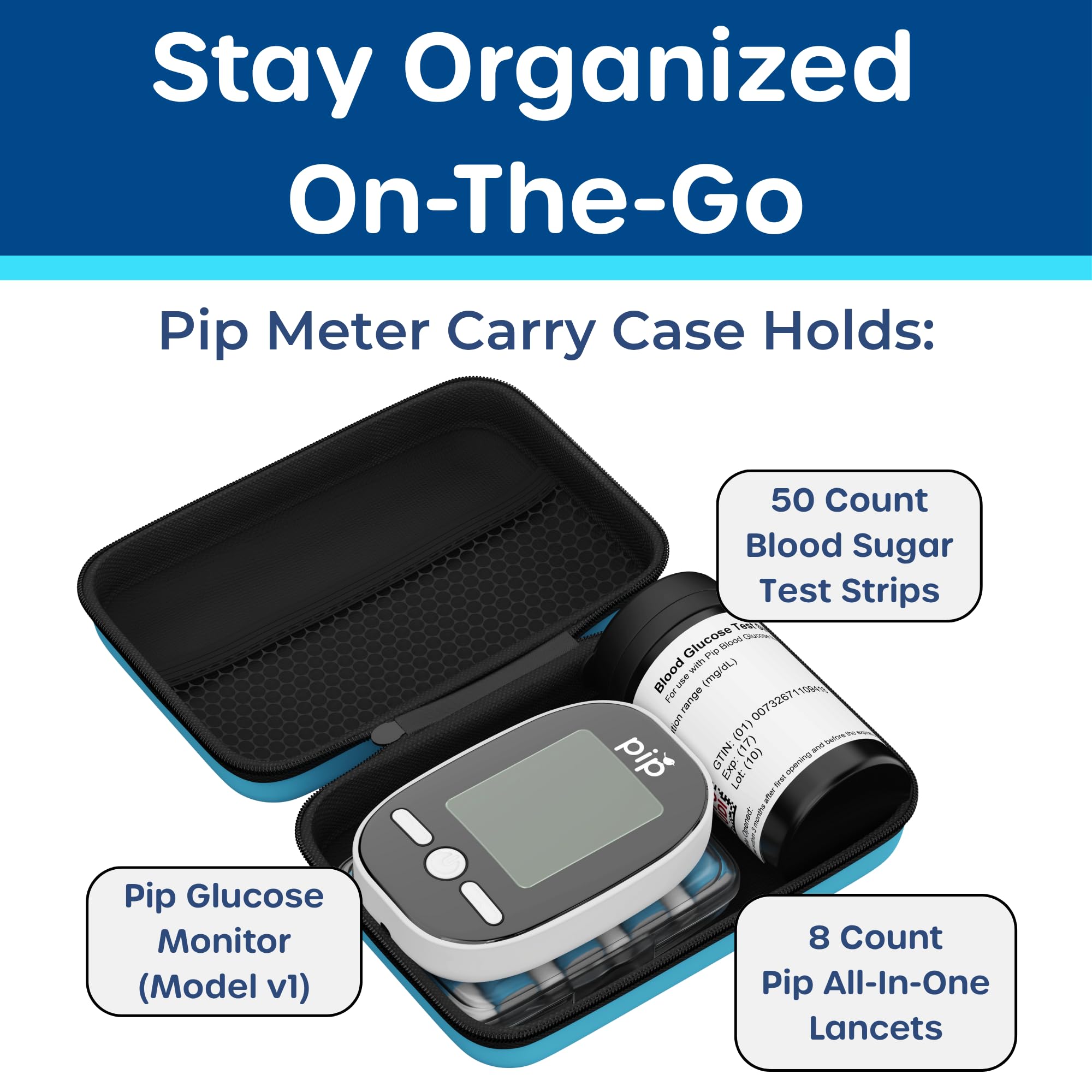Pip bag-ready diabetes testing kit fits in pockets or purses