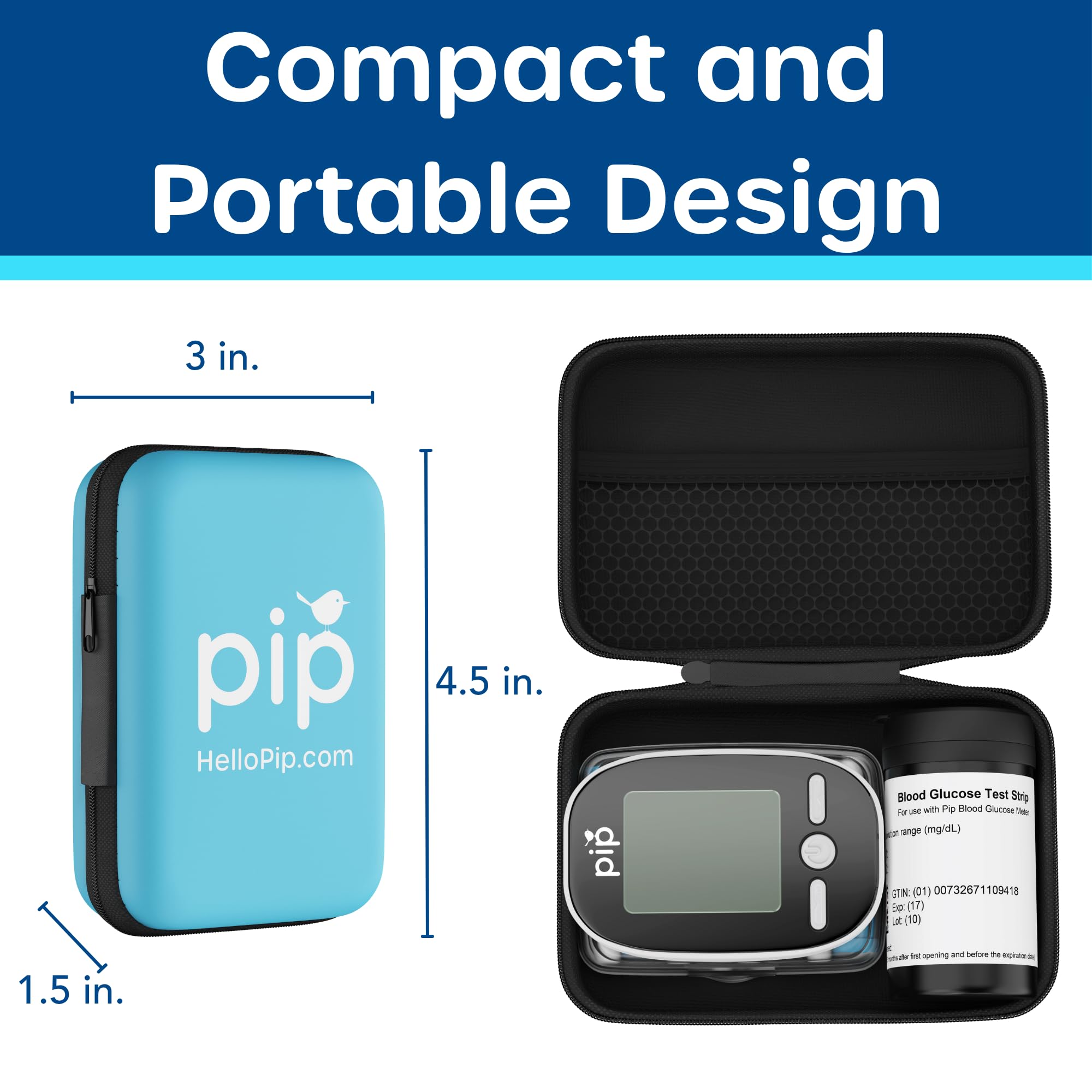 Pip glucose meter in use for easy, fast readings