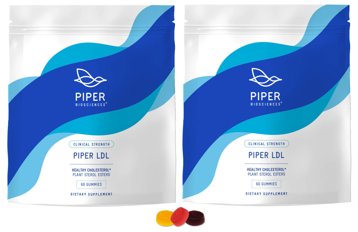Piper Biosciences LDL gummies in orange bottle for convenient daily flavor variety